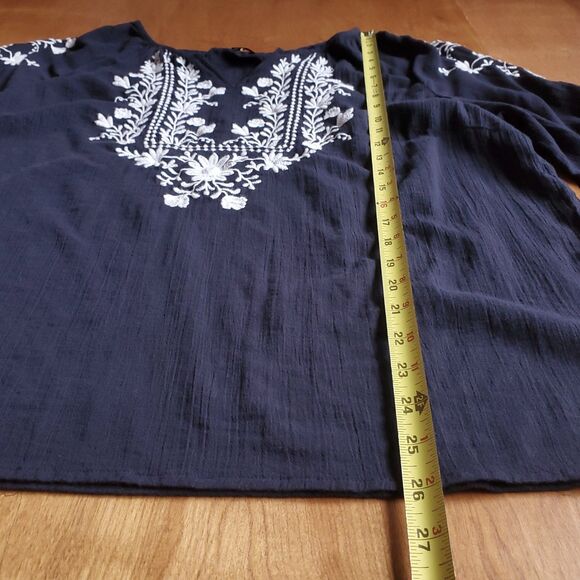 Talbots Embroidered Peasant Blouse XL Blue White Boho Cottagecore 3/4 Sleeve - Picture 8 of 10